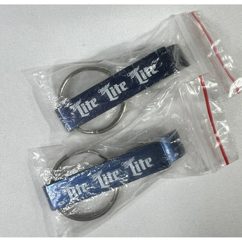 Miller Lite Bottle Opener Keychain Set 2 Pack Navy Blue Metal Beer Bar Tool NEW